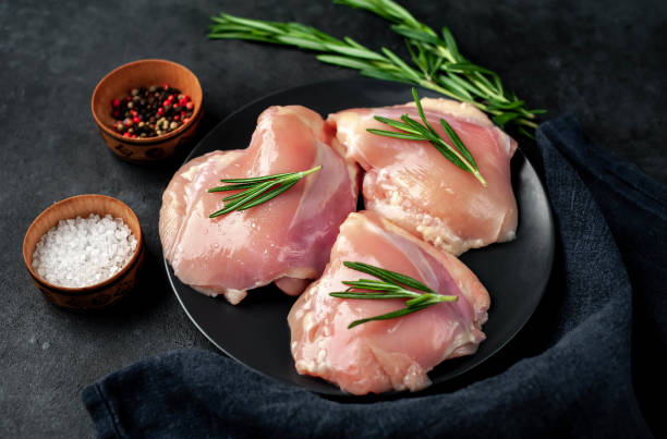 istock Raw skinless chicken thighs on stone background 1316945808