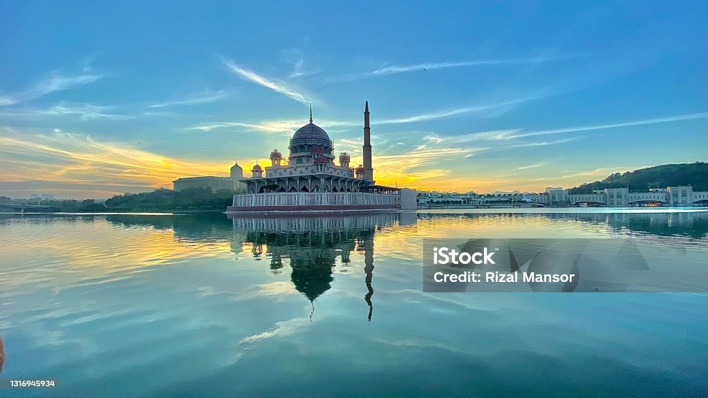 Sunrise A beautiful sunrise shot at Putrajaya Mosque Mosque Stock Photo