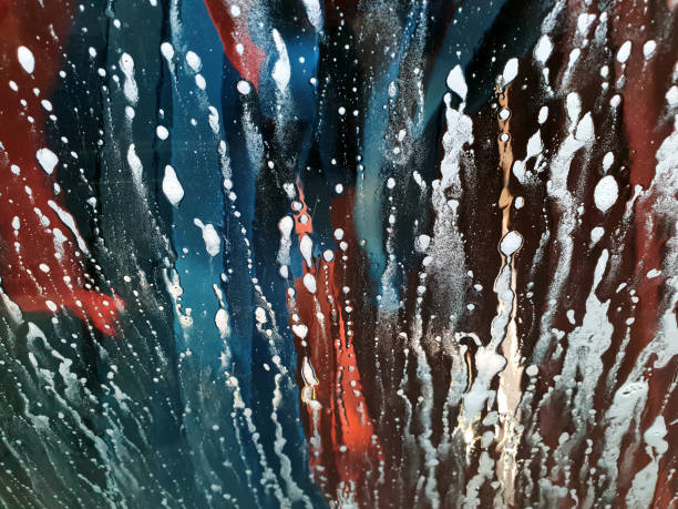 Car Wash Abstract Soap Sud Bubble Splash Drop Wave Pattern Windshield View from Inside Washing Car Window Blue Red Rags Texture Colorful Grunge Expressionism Background Close-Up Car Wash Abstract Soap Sud Bubble Splash Drop Wave Pattern Windshield View from Inside Washing Car Window Blue Red Rags Texture Colorful Grunge Background Close-Up Design template for banner, flyer, card, poster, brochure all over pattern stock pictures, royalty-free photos & images