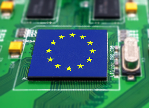 Europe flag on the circuit board