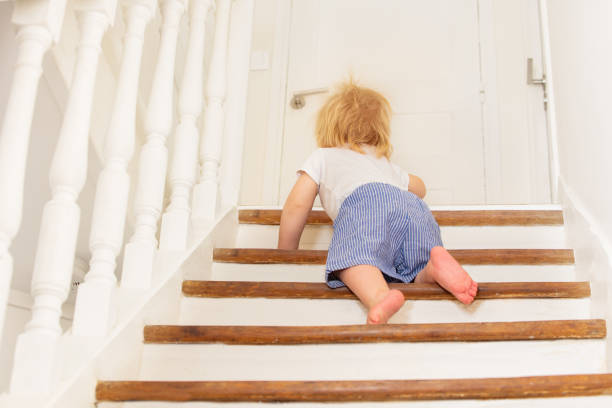 istock View from behind of a toddler climbing staircase 1316956249