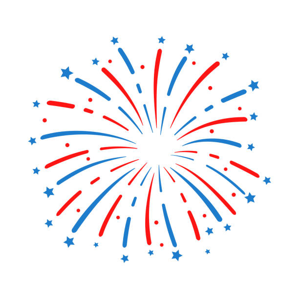 der 4. juli. amerikanische flagge feuerwerk. für die feier des amerikanischen unabhängigkeitstages - fireworks stock-grafiken, -clipart, -cartoons und -symbole