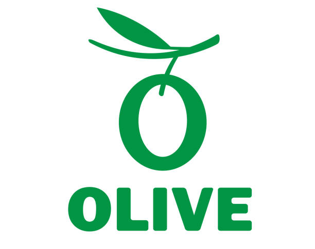 creative olive leaves logo symbolu alfabetu - tree single word green fruit stock illustrations