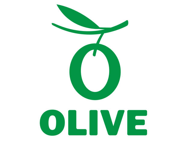 ilustrações de stock, clip art, desenhos animados e ícones de creative olive leaves alphabet symbol - tree single word green fruit