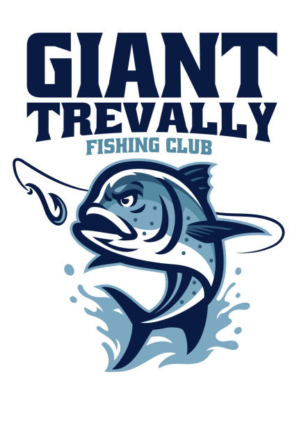 giant trevally fishing club logo vector of giant trevally fishing club logo rowing boat fishing stock illustrations