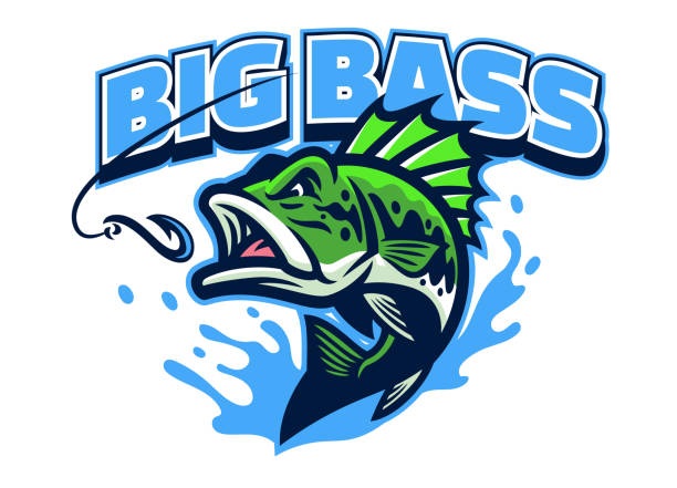 largemouth bass fisch maskottchen logo - fischen stock-grafiken, -clipart, -cartoons und -symbole