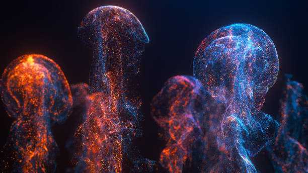 Abstract colorful  particles smoke on a dark background