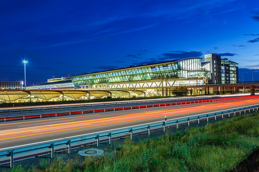 Leipzig, Germany - August 18, 2020: Terminal of Leipzig Halle LEJ Airport in Germany.