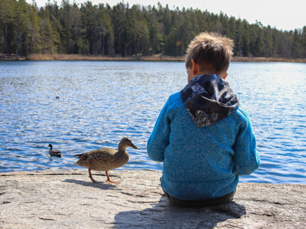 istock A boy and a duck near a lake 1316986505