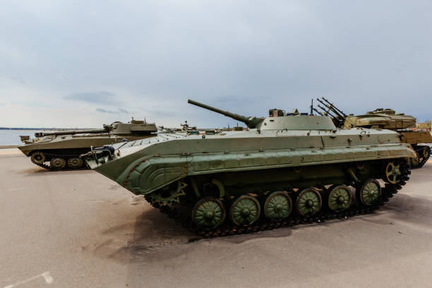 The aerial view of Russian tanks in Belgorod oblast, the location of Kursk battle in World War II, in western Russia close to Ukraine border.