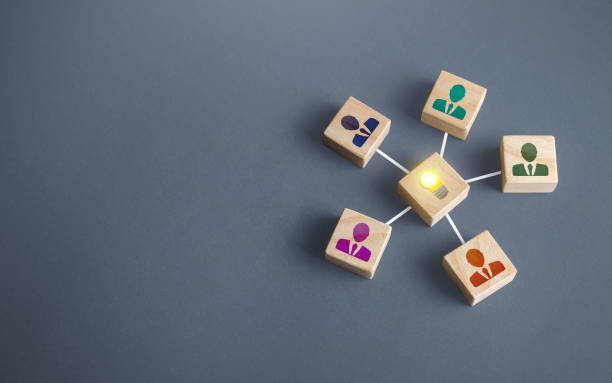 People united by a joint idea project. Founding a business company around a startup project development. Working on new ideas, contribution. Achieving goal. Innovation, collective ideas.