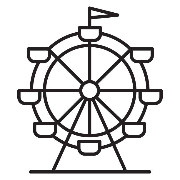 Summer vacation and leisure Ferris wheel thin line Icon- editable stroke Vector illustration of a Summer vacation and leisure related symbol. Fully editable stroke outline for easy editing. Simple clip art that includes vector eps and high resolution jpg in download. big wheel stock illustrations