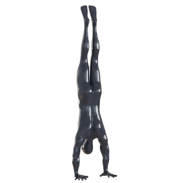 istock Gray male glossy mannequin stands on his hands on a white background. 3d rendering 1316999847