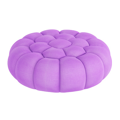 Purple round quilted soft poof on white background. 3d rendering
