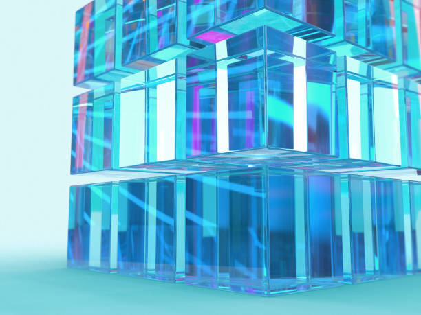istock 3D rendered stacked blue transparent cubes in a square shape on a light blue background. Illustration for virtual business, code engines, or digital innovation. Illustration for cyberspace structures. 1317001448