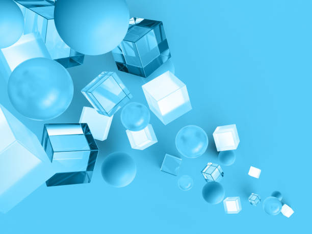 istock 3D rendered cube and ball shapes in blue colors floating in dynamic sizes. Illustration of structure, flow movement, or virtual motion. Visualization of fractal abstraction. 1317005725
