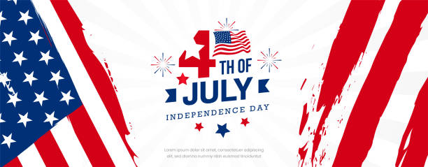 ilustrações de stock, clip art, desenhos animados e ícones de 4th of july celebration usa independence day design with star, fireworks and usa national flag on united states national flag, grunge brush stroke background - american flag star shape striped fourth of july