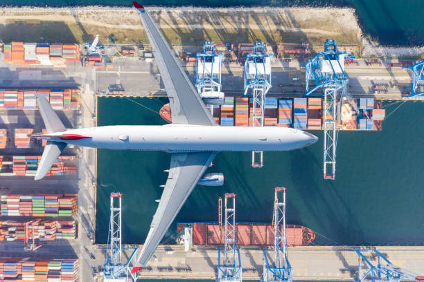 istock Freight Transportation, Distribution Warehouse, Trading, Harbor. commercial port cargo ship and cargo plane 1317009288