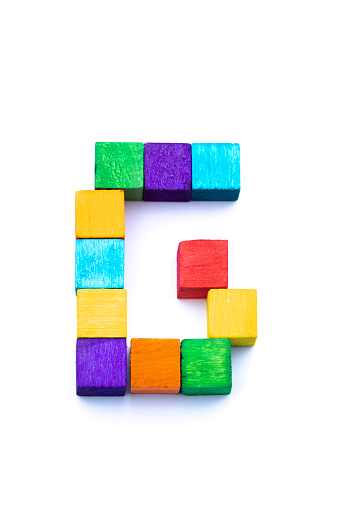 letter G made of colorful blocks isolated on white background