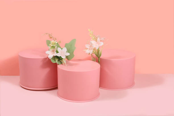 istock Abstract background with colorful round podiums, empty showcase for demonstration or presentation of cosmetic products, scene with geometric shapes with place for text, minimal eco concept 1317023986