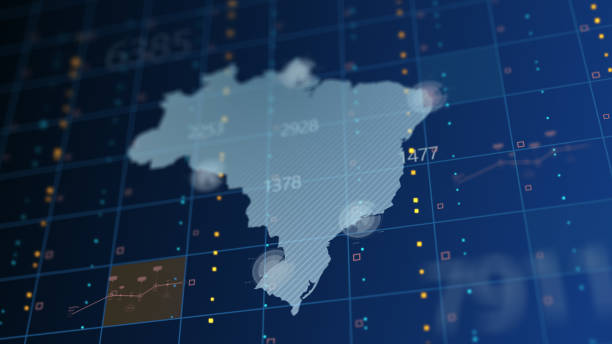 Country shapes with numbers on them on a digitally generated blue background with squares and dots.