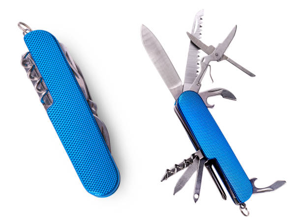 ナイフマルチツール、白い背景に隔離。 - screwdriver isolated blue work tool ストックフォトと画像