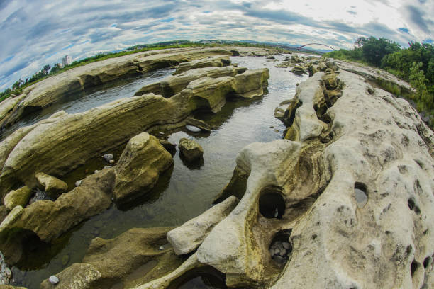Rock formations band of Tama River (Tokyo Akishima)