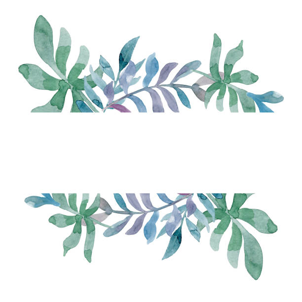 istock Green leaves and branches with red flowers. Watercolor tiny floral elements, stripe banner, hand drawn illustration. 1317027992