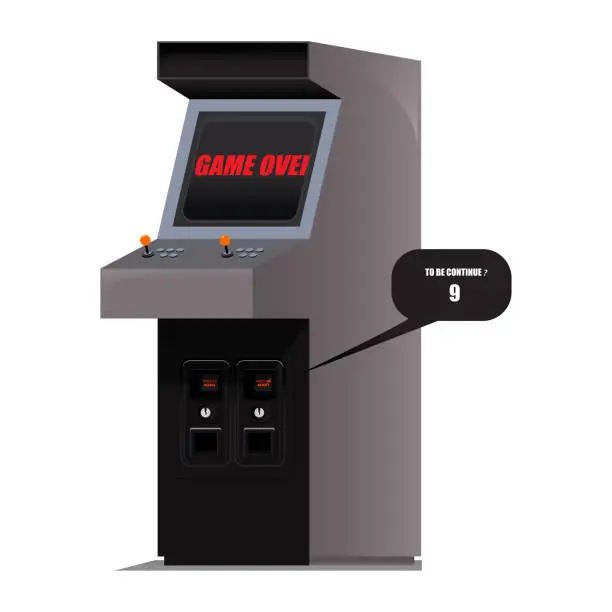 Vector illustration of Detailed vector illustration of arcade machines with retro coin or token slot panel facades from coin or token operated machines