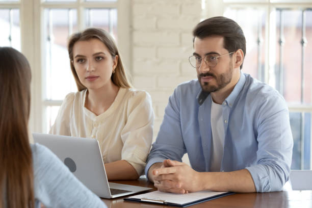 istock Concentrated two professional hr managers holding job interview. 1317036414