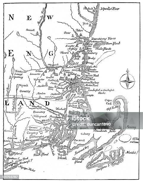 빈티지 맵 New England 군체에 대한 스톡 벡터 아트 및 기타 이미지 - 군체, 식민지, 미국