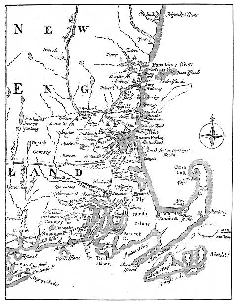 vintage map of новая англия - colony stock illustrations