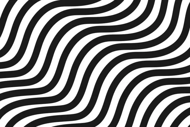 Vector illustration of Abstract Curved Lines Background In White And Black Color, Wave Pattern