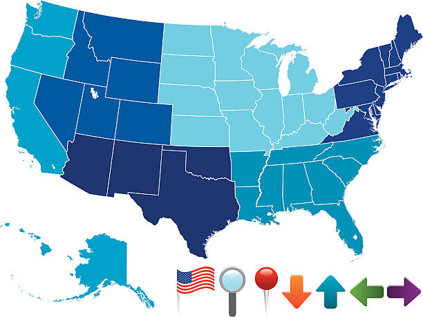 미국 지역 맵 탐색 아이콘 - new england region stock illustrations