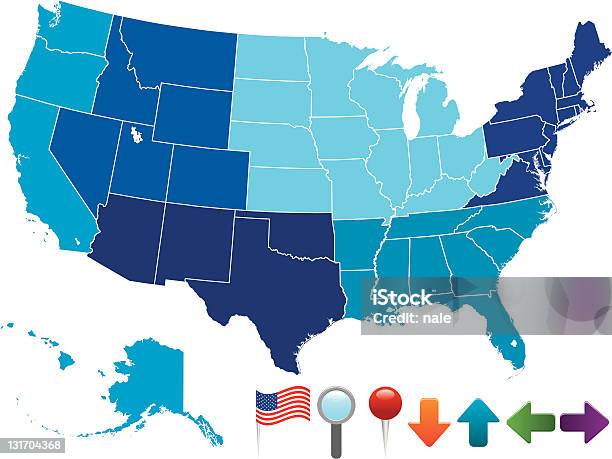Usa Regional Map With Navigation Icons Stock Illustration - Download Image Now - Map, USA, Icon