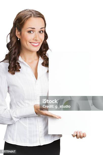 Mulher De Negócios Mostrando Em Branco Branco Pintura - Fotografias de stock e mais imagens de Adulto