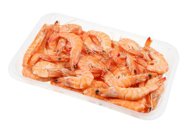 istock Plate with fresh boiled  prawns shrimps   in box  isolated 1317053153