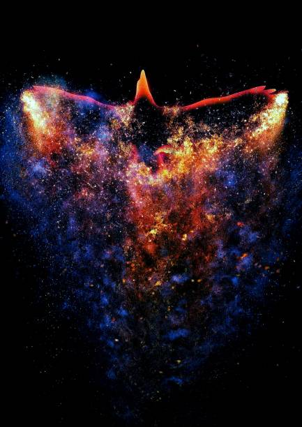 우주공간에서 펄럭이는 추상적인 불사조 - phoenix 뉴스 사진 이미지