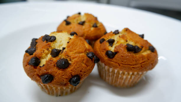 istock chocolate chip muffin on white plate 1317061991