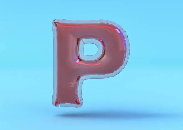 Capital letter P. Uppercase. Transparent balloon font part of full set. 3D rendering