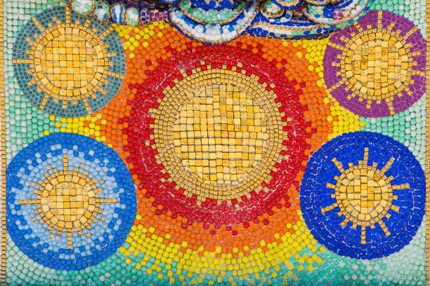 Beautifully decorated colored tiles in a Thai temple