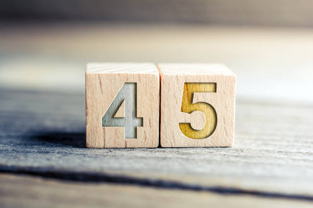 istock Number 45 Formed By Wooden Blocks On A Board 1317067382