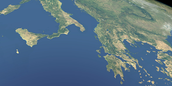 Ionian Sea in planet earth, aerial view from outer space