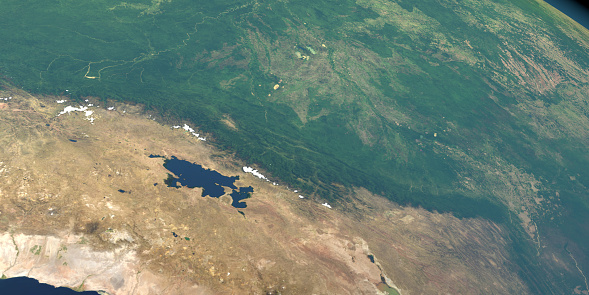 Lake Titicaca in planet earth, aerial view from space