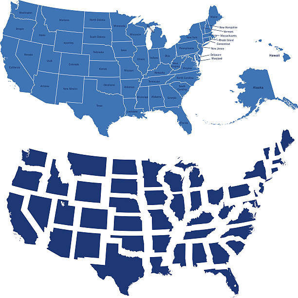 usa map and all states illustration of highly detailed U.S.A map with all state for your design , products and print. united states map outline stock illustrations