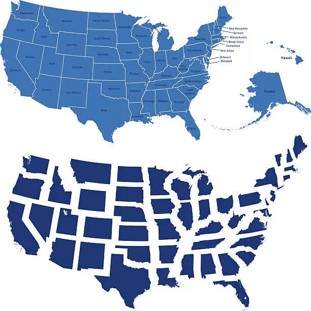 Vector illustration of usa map and all states