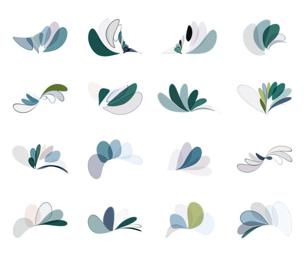 ilustrações de stock, clip art, desenhos animados e ícones de abstract minimalism colors leaf and floral pattern outline icon collection for design - oval shape illustrations