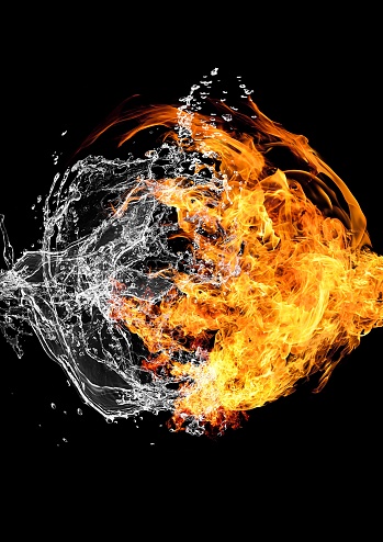 Abstract background with swirling fire and water