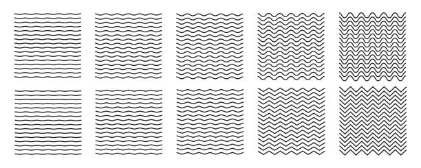 illustrazioni stock, clip art, cartoni animati e icone di tendenza di linea d'onda e linee ondulate a zig-zag. il nero sottolinea il motivo della linea a zig zag della curva ondulata in stile astratto. - zigzag