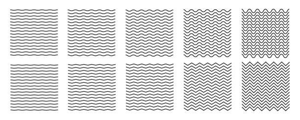 linia falowa i faliste linie zygzakowe. czerń podkreśla falistą krzywą zygzakowatą linię w stylu abstrakcyjnym. - wave pattern stock illustrations
